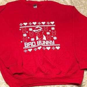 Gildan Red Crewneck Sweatshirt, Bad Bunny Christmas